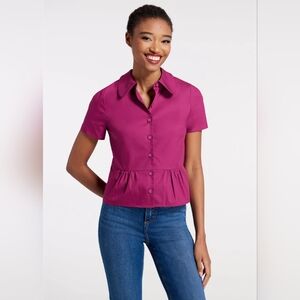 NWT Raspberry Peplum Cotton Blouse